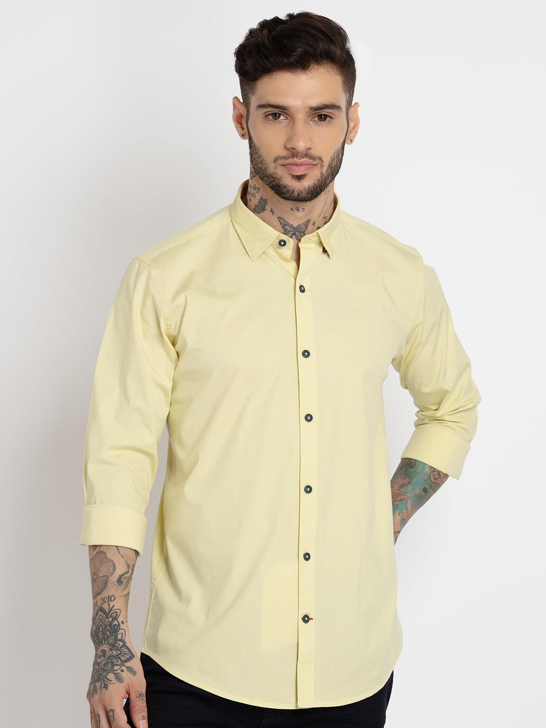 

Status Quo Men Standard Slim Fit Casual Cotton Shirt, Yellow
