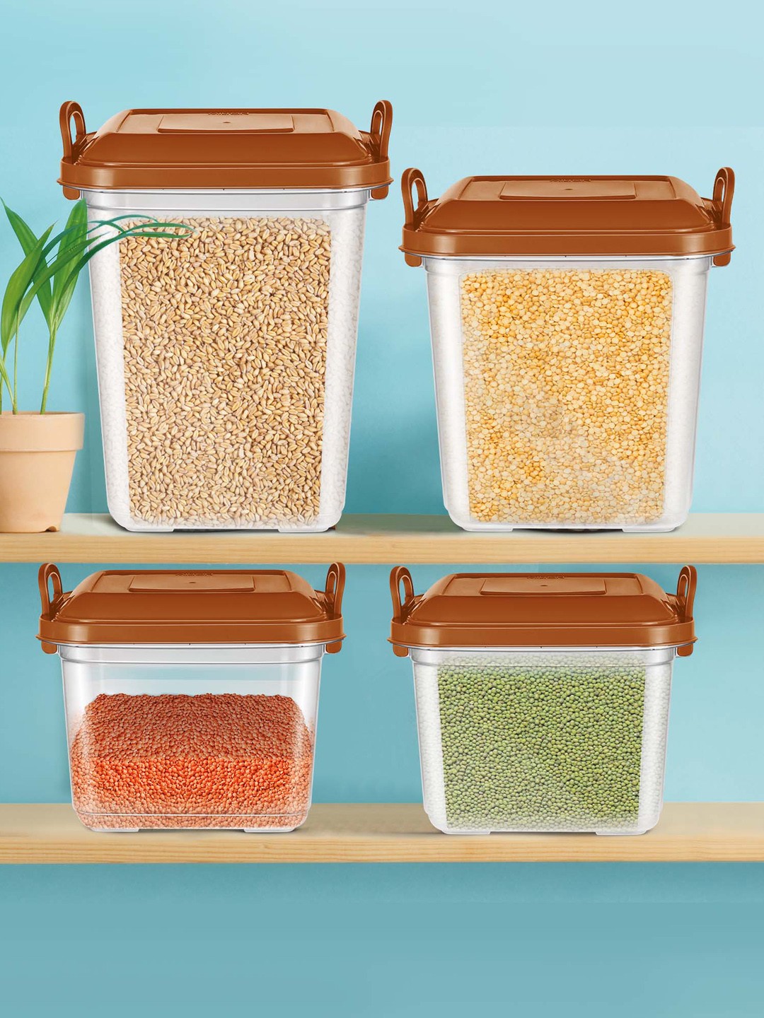 

Milton Silo Plastic Set Of 3 Brown Storage 15-20-25 Containers 14.5 L 18 L & 23 L