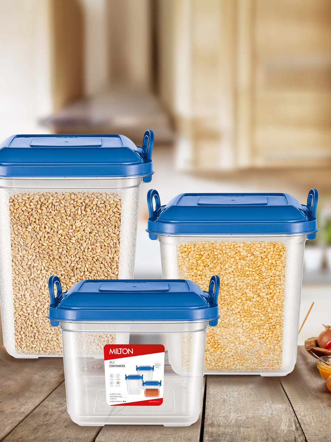 

Milton Silo Plastic Set Of 3 Blue Plastic 15-20-25 Storage Containers 14.45 L 18 L & 23 L