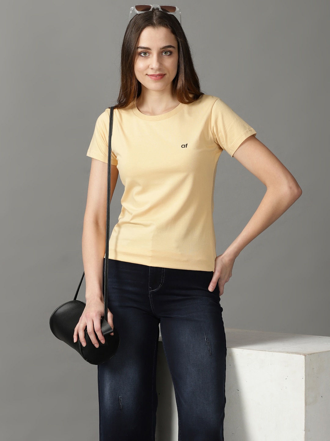 

SHOWOFF Round Neck Acrylic Top, Tan