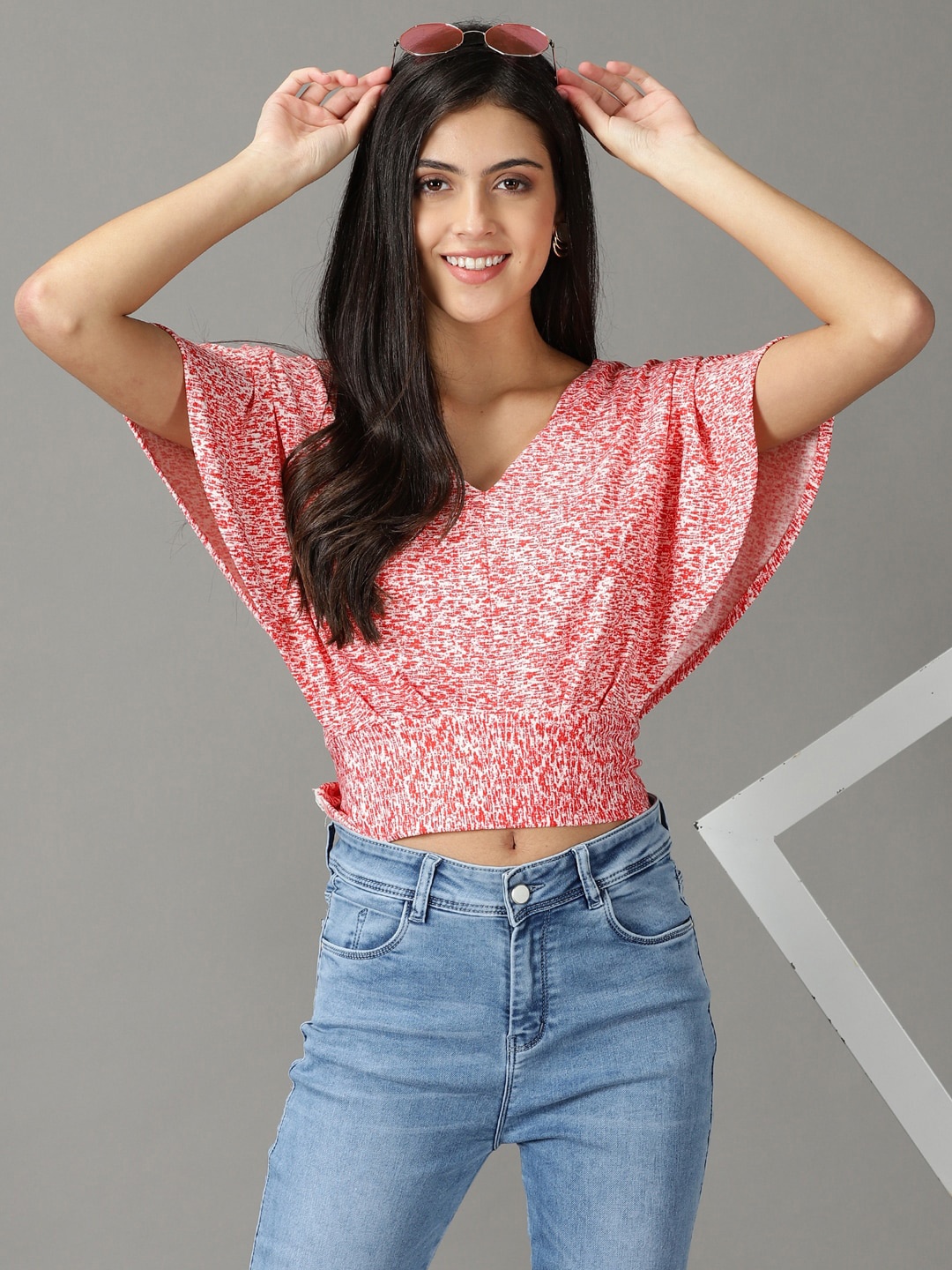 

SHOWOFF Floral Print Crop Top, Red