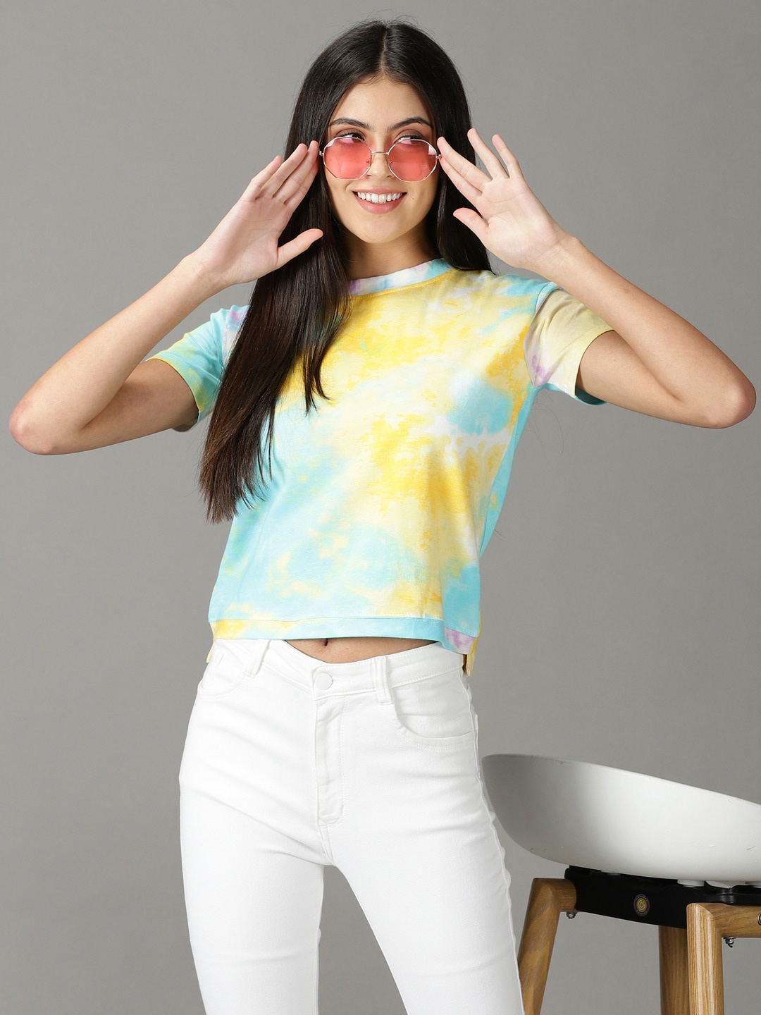 

SHOWOFF Print Crop Top, Yellow