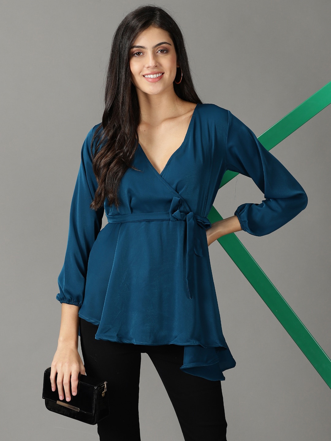 

SHOWOFF Cinched Waist Longline Top, Teal