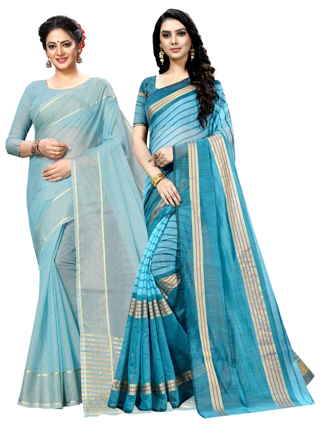 

Florence Blue & Gold-Toned Zari Ilkal Saree