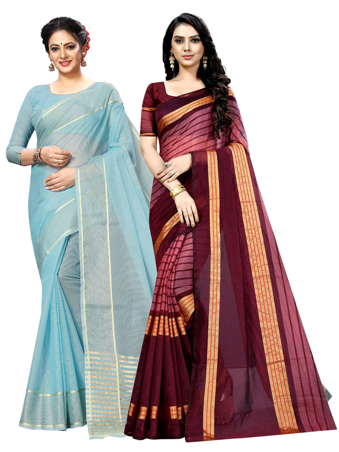 

Florence Blue & Maroon Striped Zari Ilkal Saree
