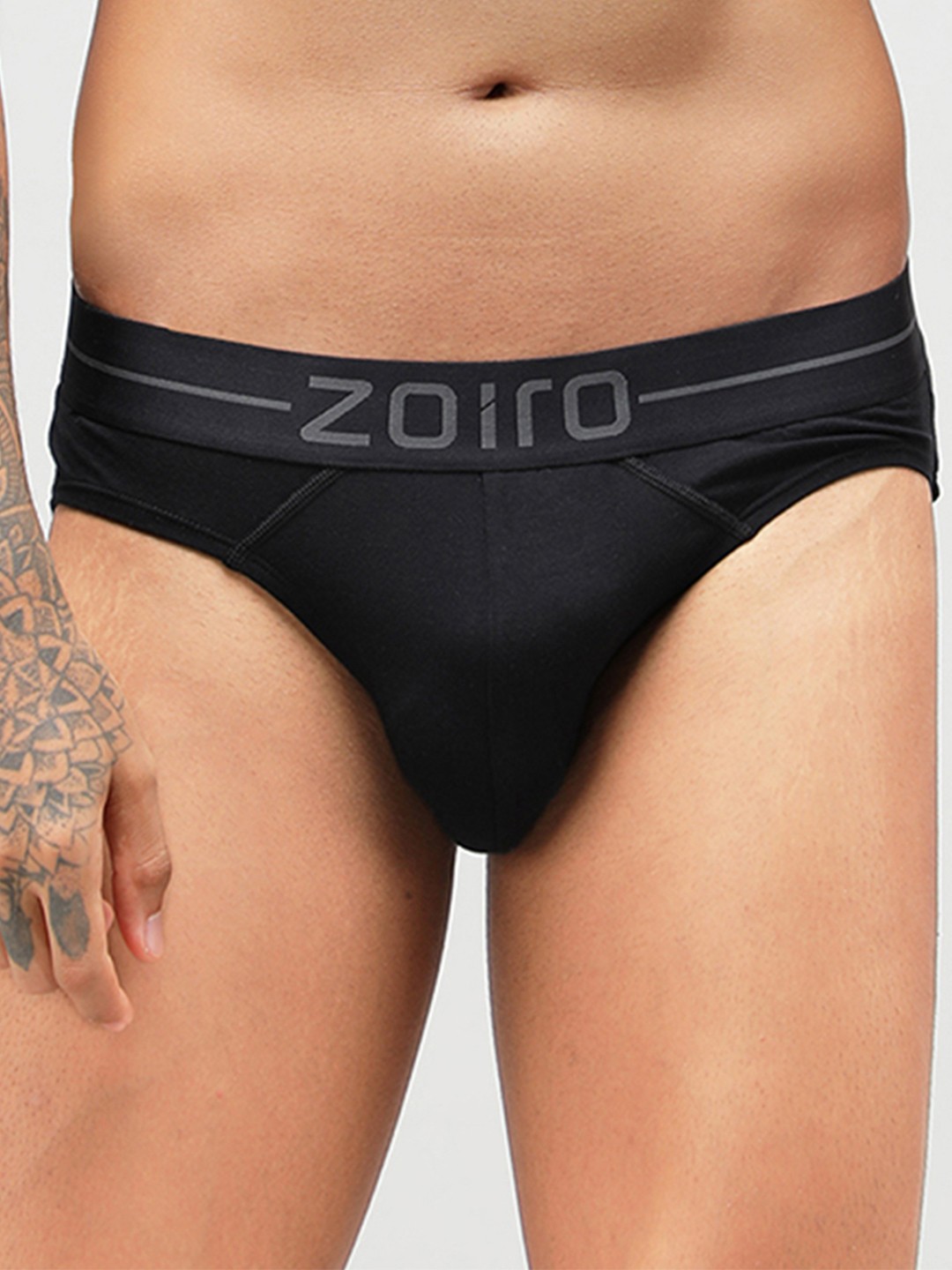 

Zoiro Men Solid Mid-Rise Basic Briefs, Black