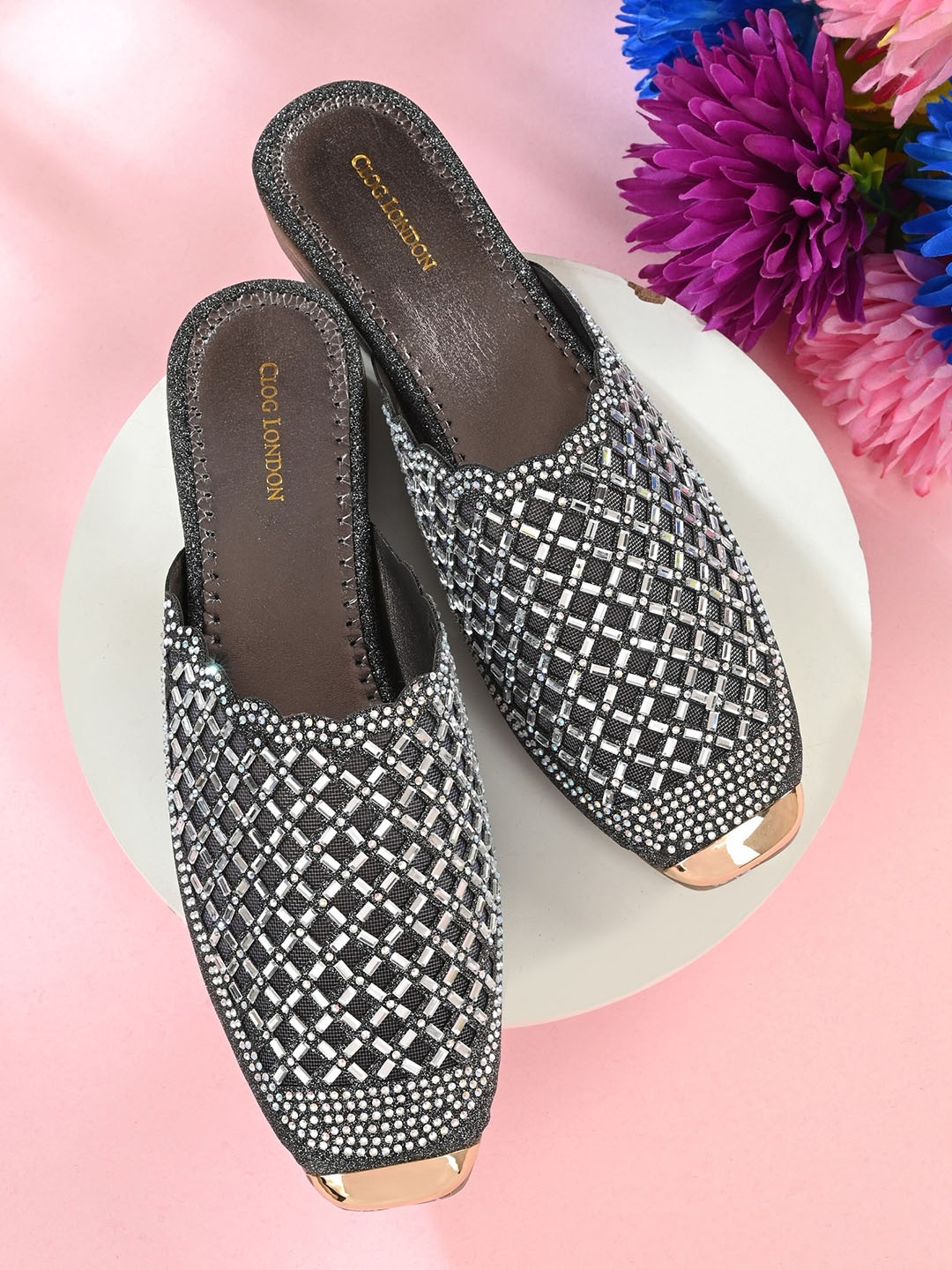 

CLOG LONDON Grey Party Wedge Mules