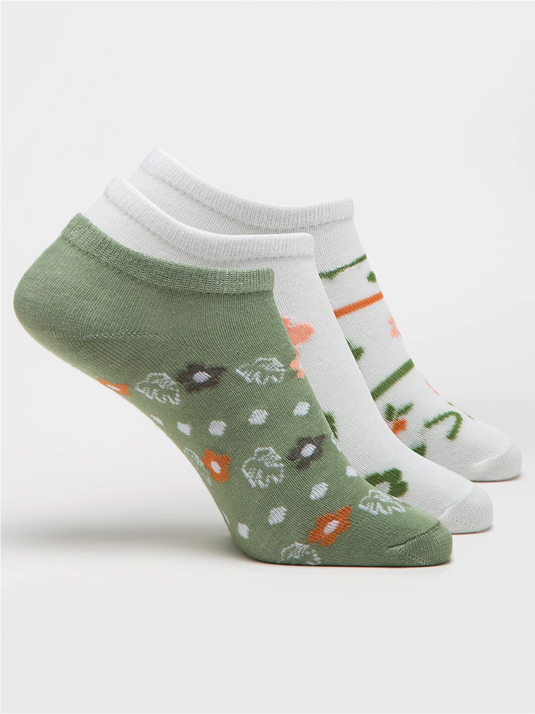 

J Style Women Pack Of 3 Patterned Ankle-Length Socks, Green