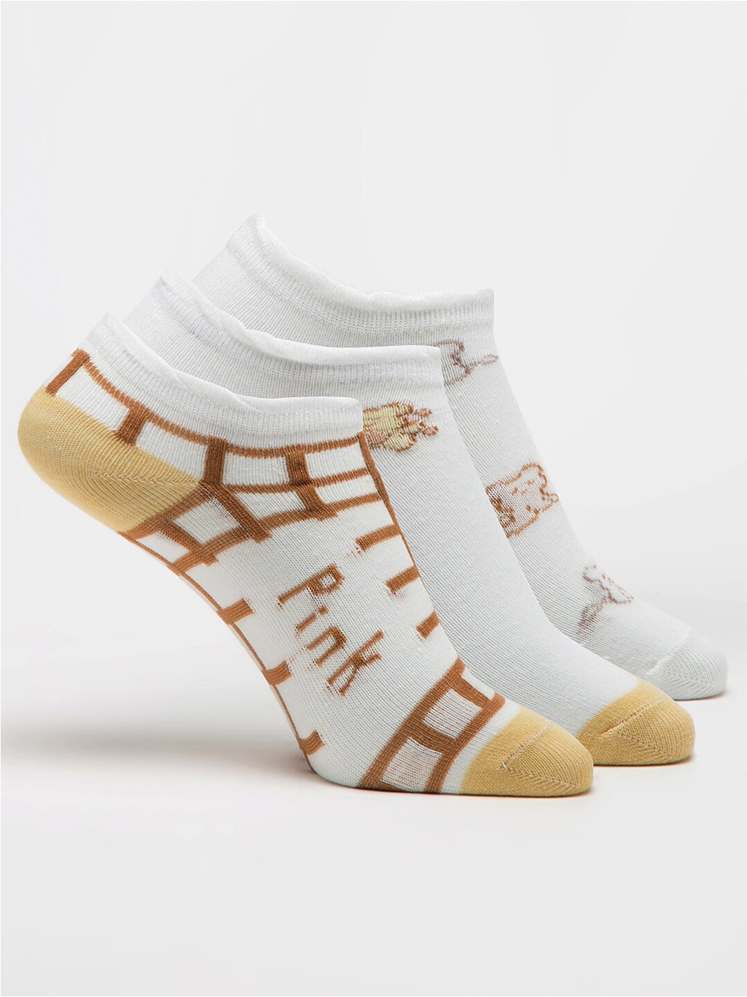 

J Style Women Pack Of 3 Patterned Ankle-Length Socks, White
