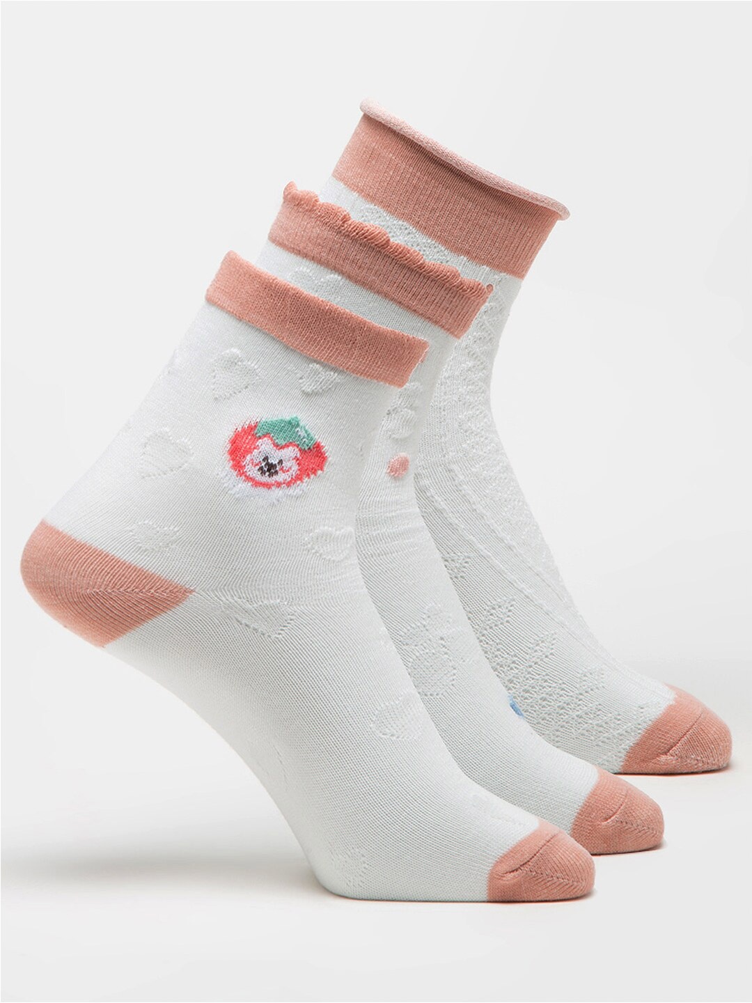 

J Style Women Women Pack Of 3 Patterned Above Ankle-Length Socks, White