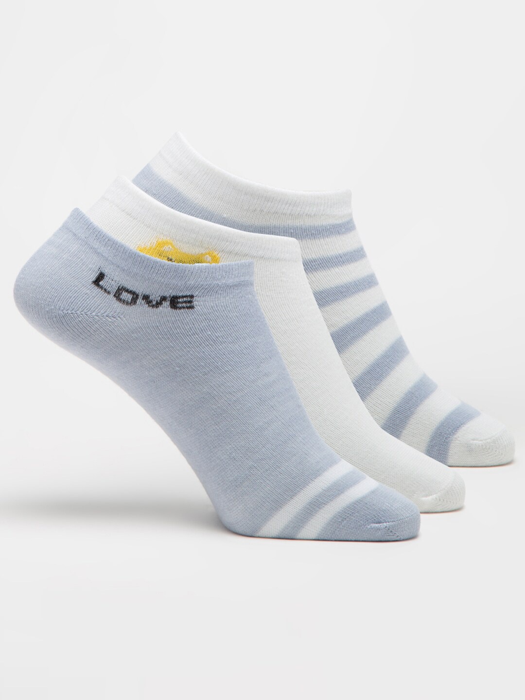 

J Style Women Pack Of 3 Patterned Ankle-Length Socks, Blue