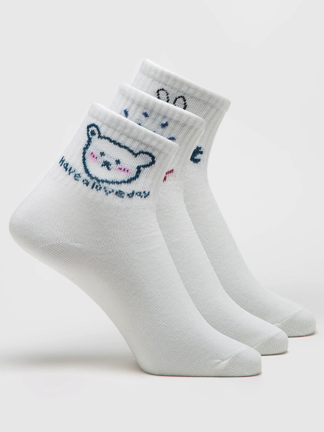 

J Style Women Pack Of 3 Assorted Patterned Ankle-Length Socks