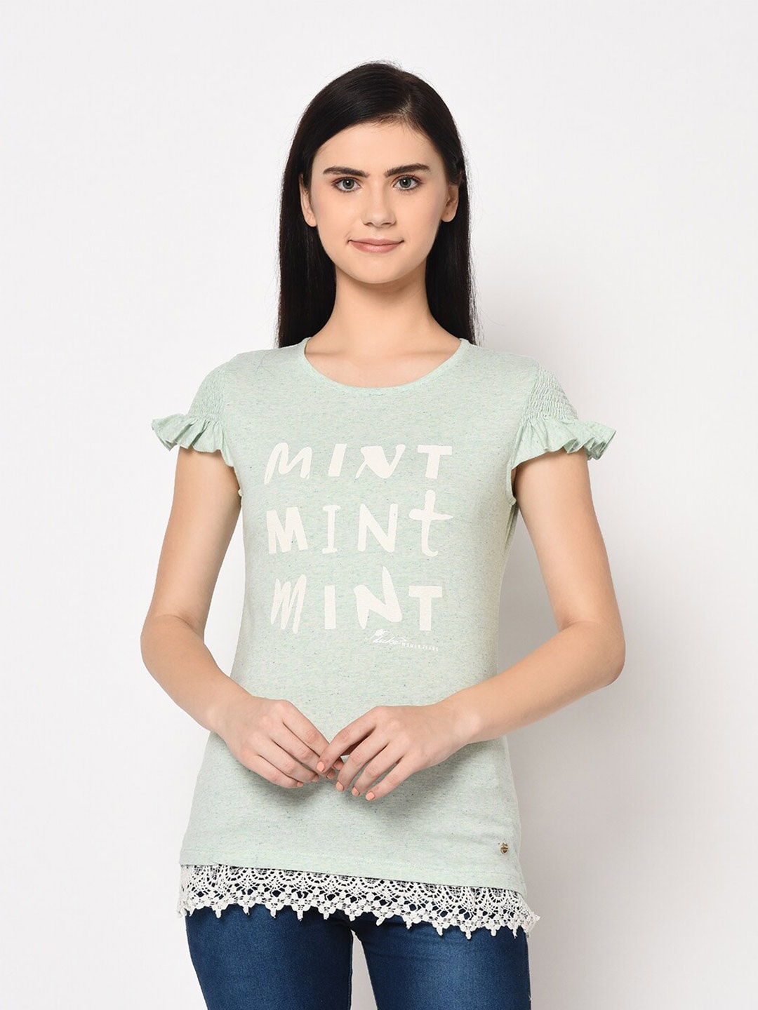 

Duke Typography Printed Cotton Top, Green