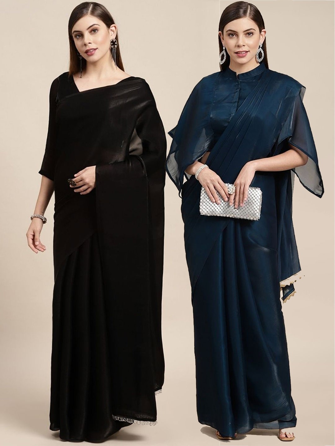 

AVANSHEE Pack of 2 Silk Blend Saree, Navy blue