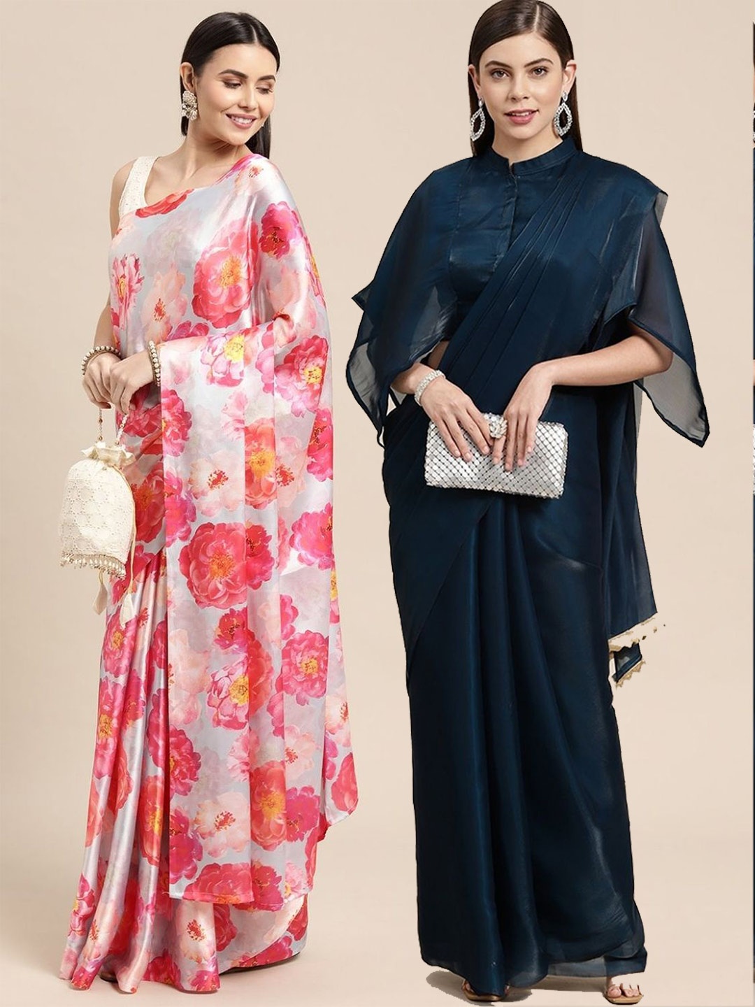 

AVANSHEE Pack of 2 Silk Blend Saree, Navy blue