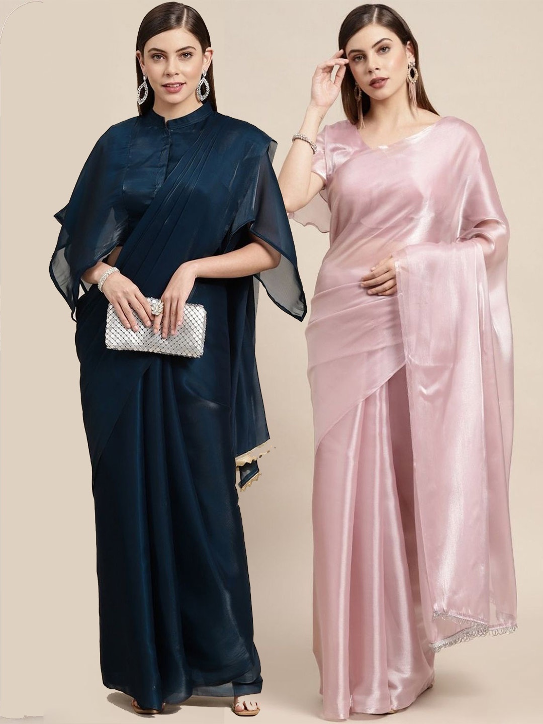 

AVANSHEE Pack of 2 Silk Blend Saree, Navy blue