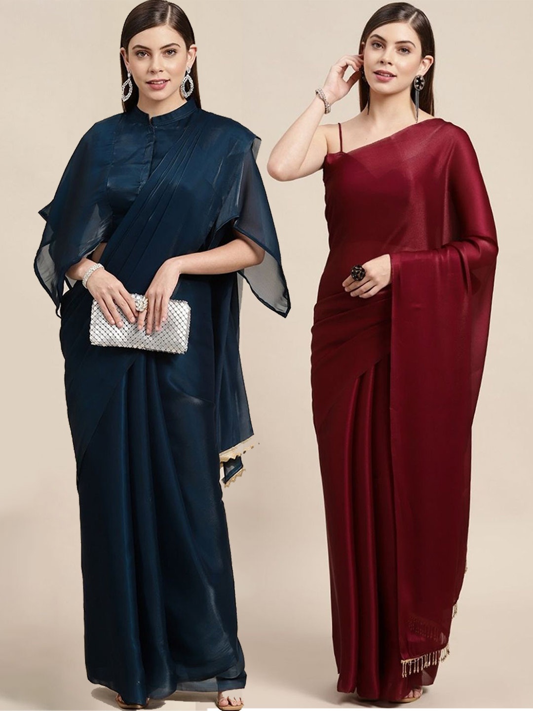 

AVANSHEE Pack Of 2 Silk Blend Saree, Navy blue