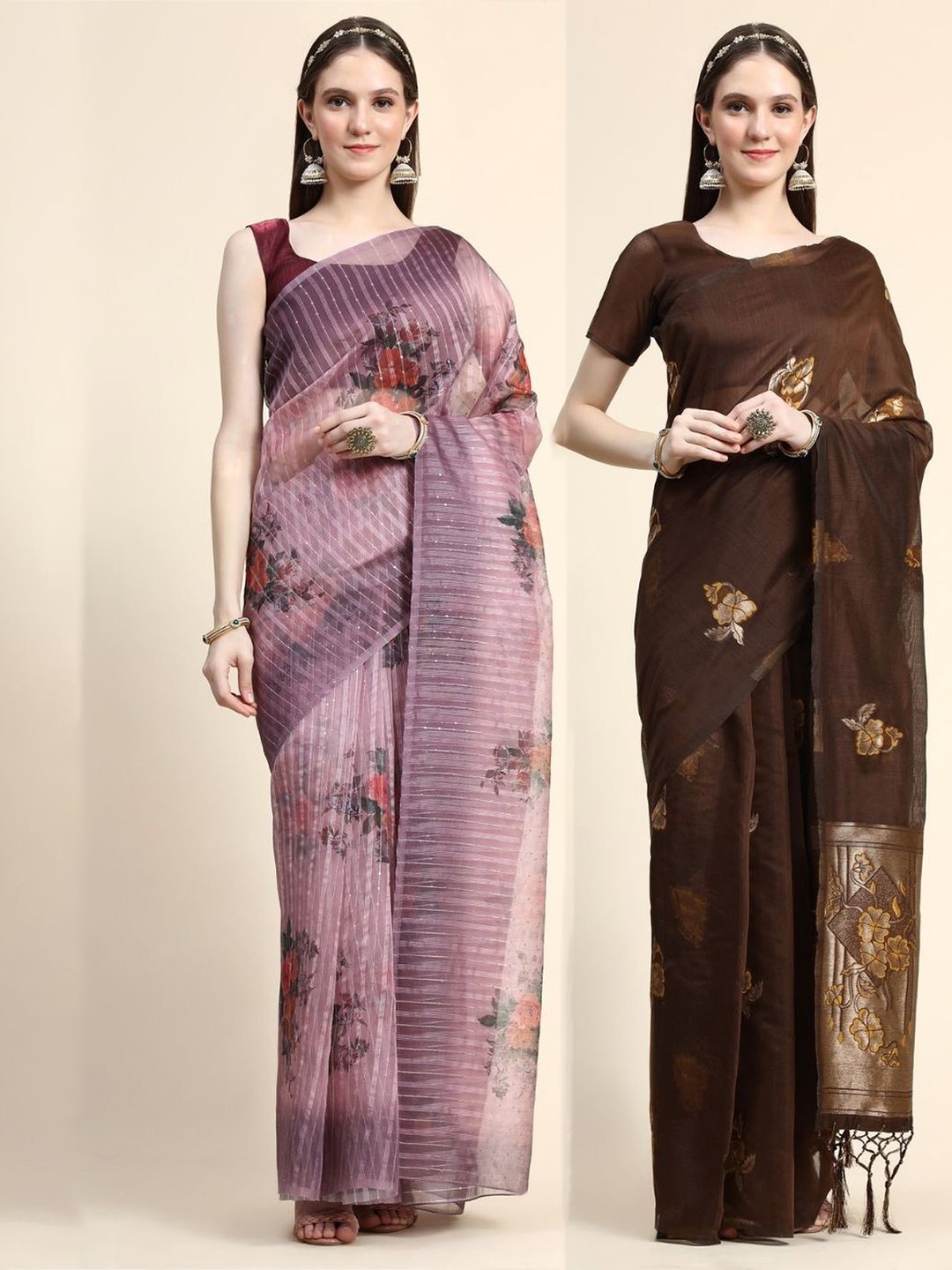 

AVANSHEE Pack Of 2 Floral Printed Silk Blend Saree, Purple
