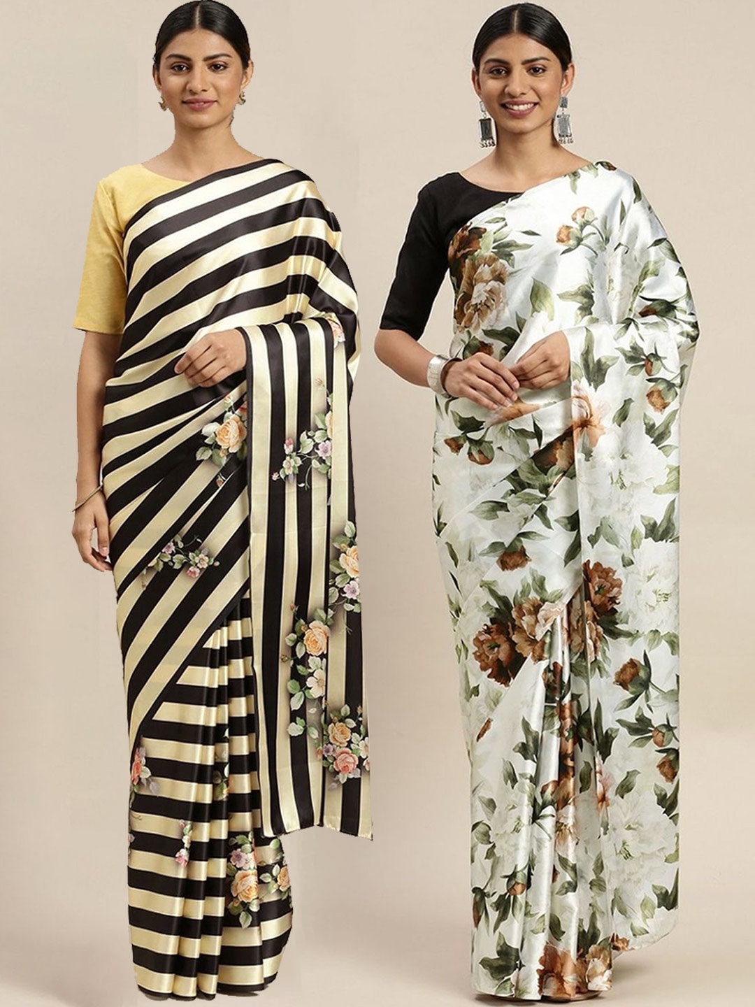 

AVANSHEE Pack Of 2 Floral Printed Silk Blend Saree, Black