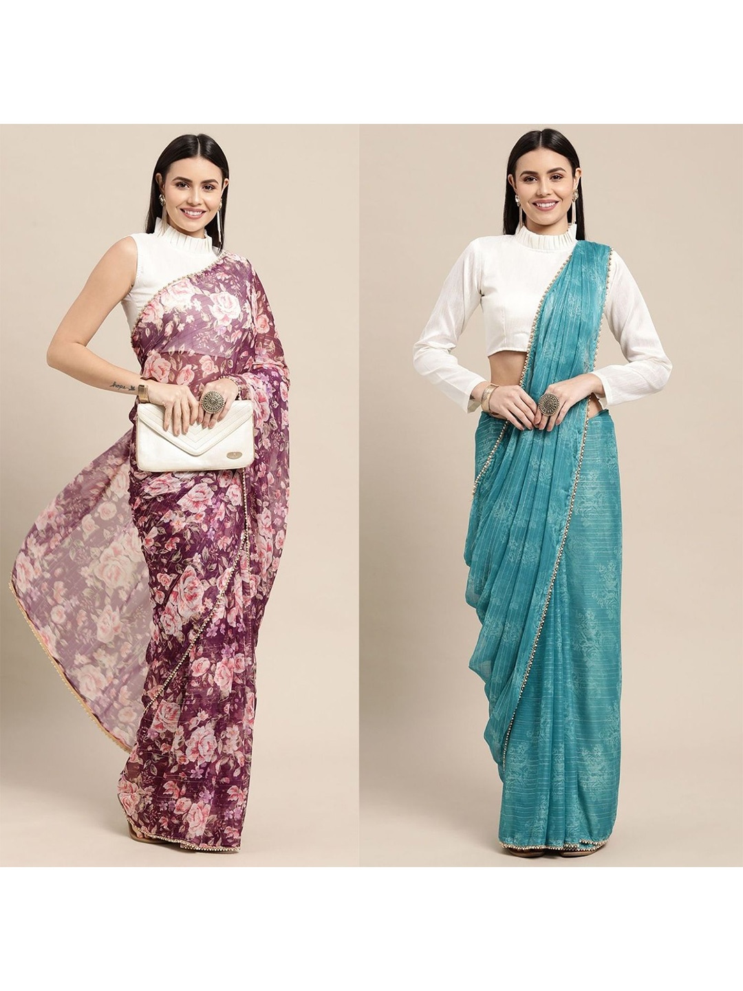 

AVANSHEE Pack Of 2 Floral Silk Blend Saree, Blue