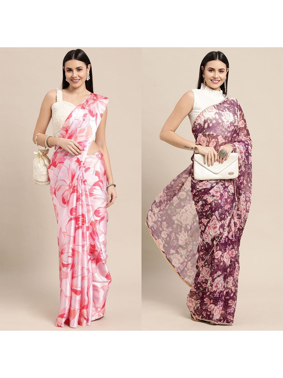 

AVANSHEE Pack of 2 Floral Silk Blend Saree, Purple