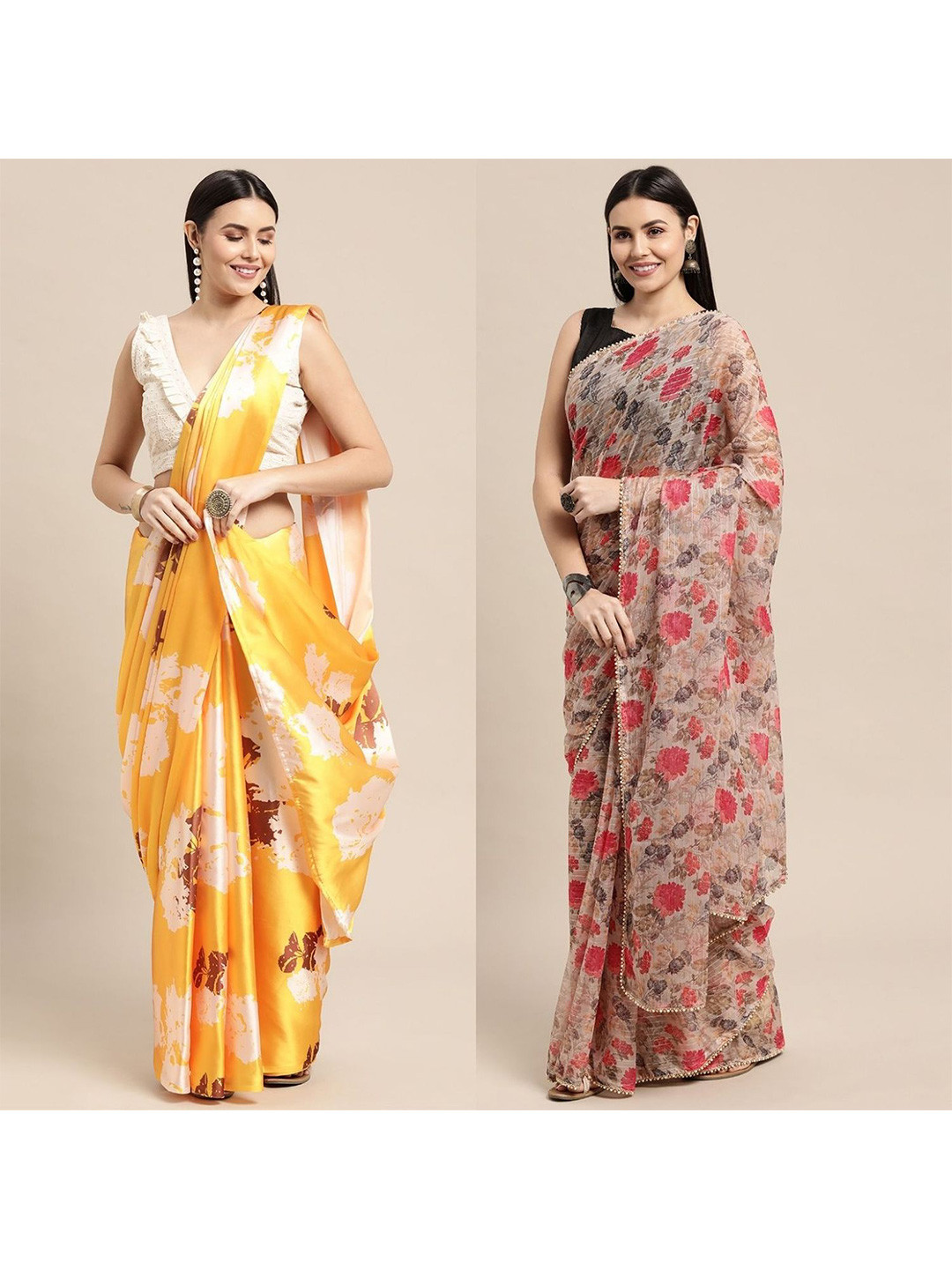 

AVANSHEE Pack of 2 Floral Silk Blend Saree, Yellow