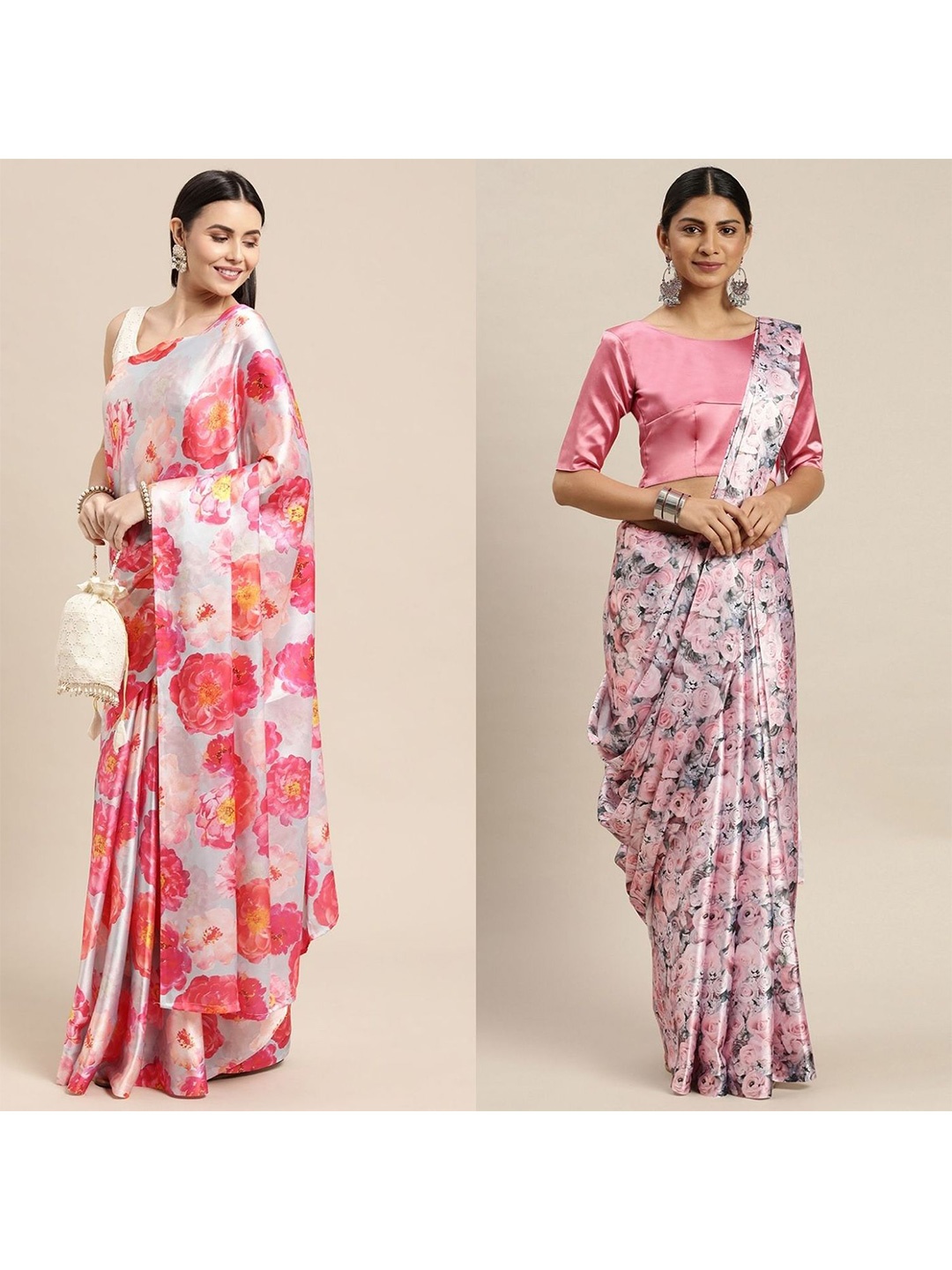 

AVANSHEE Pack of 2 Floral Silk Blend Saree, Beige