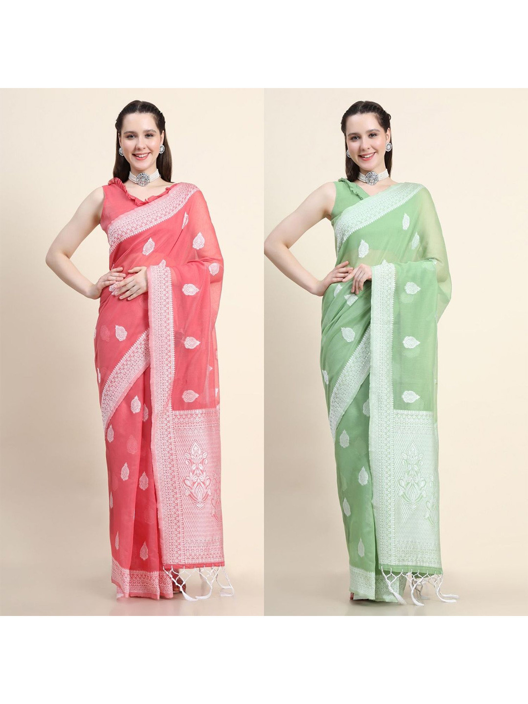 

AVANSHEE Ethnic Motifs Zari Saree, Green