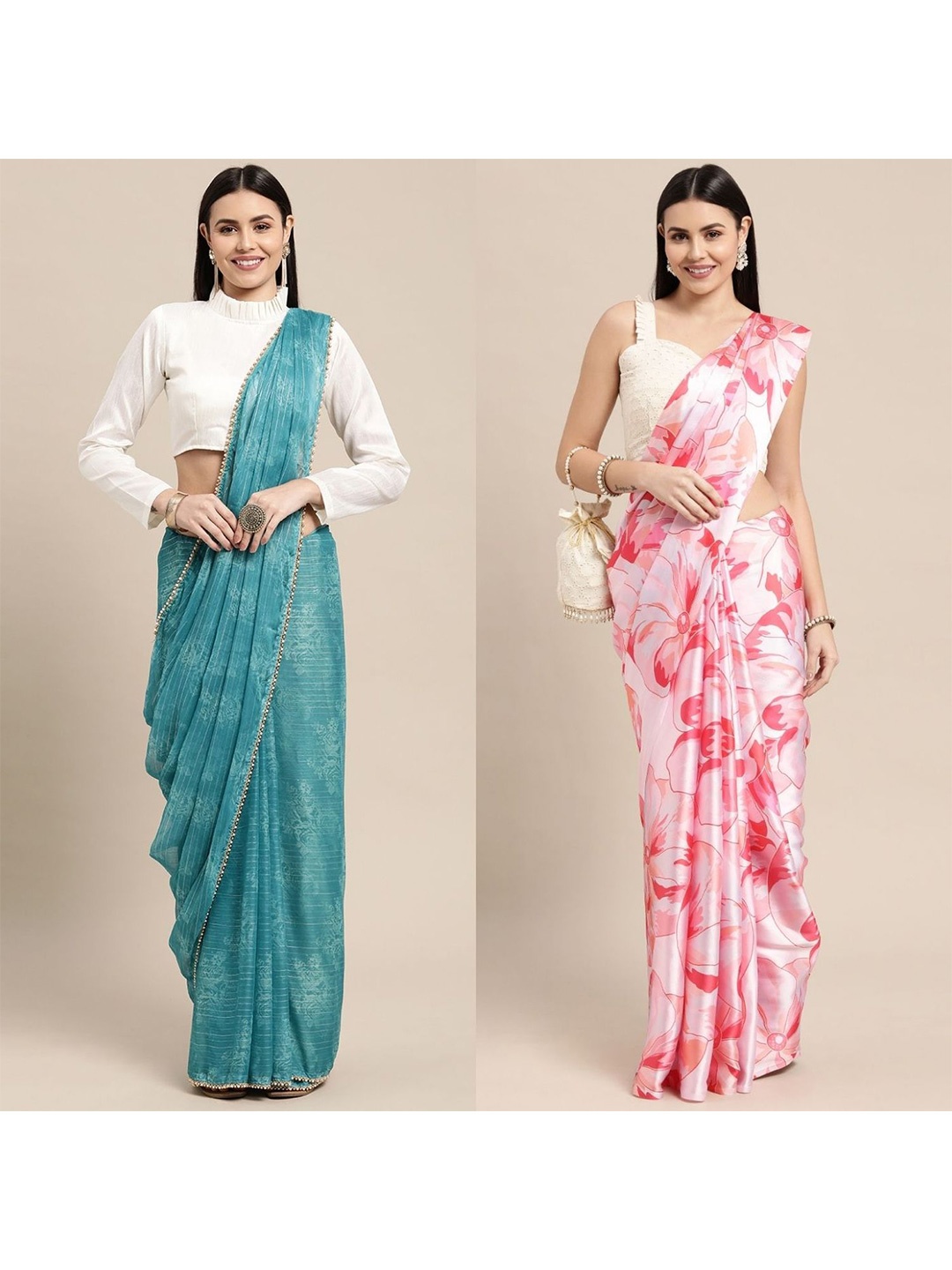 

AVANSHEE Pack of 2 Floral Silk Blend Saree, Blue