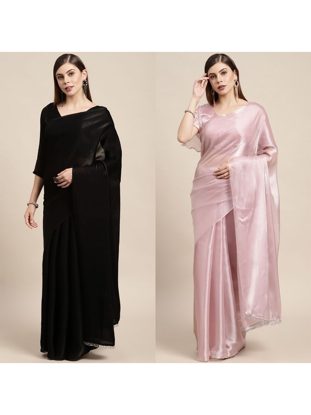 

AVANSHEE Solid No Border Saree, Black