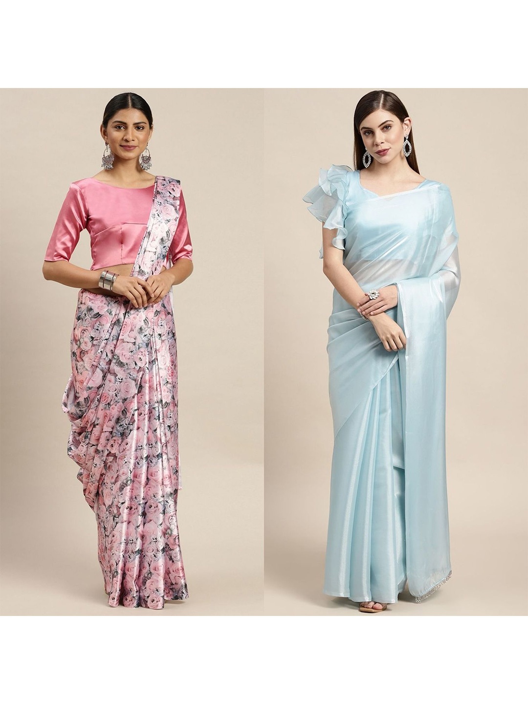 

AVANSHEE Pack of 2 Floral Silk Blend Saree, Pink