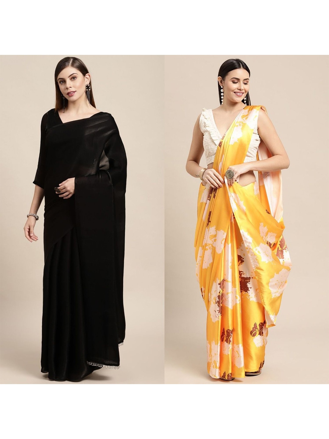 

AVANSHEE Pack of 2 Floral Saree, Yellow