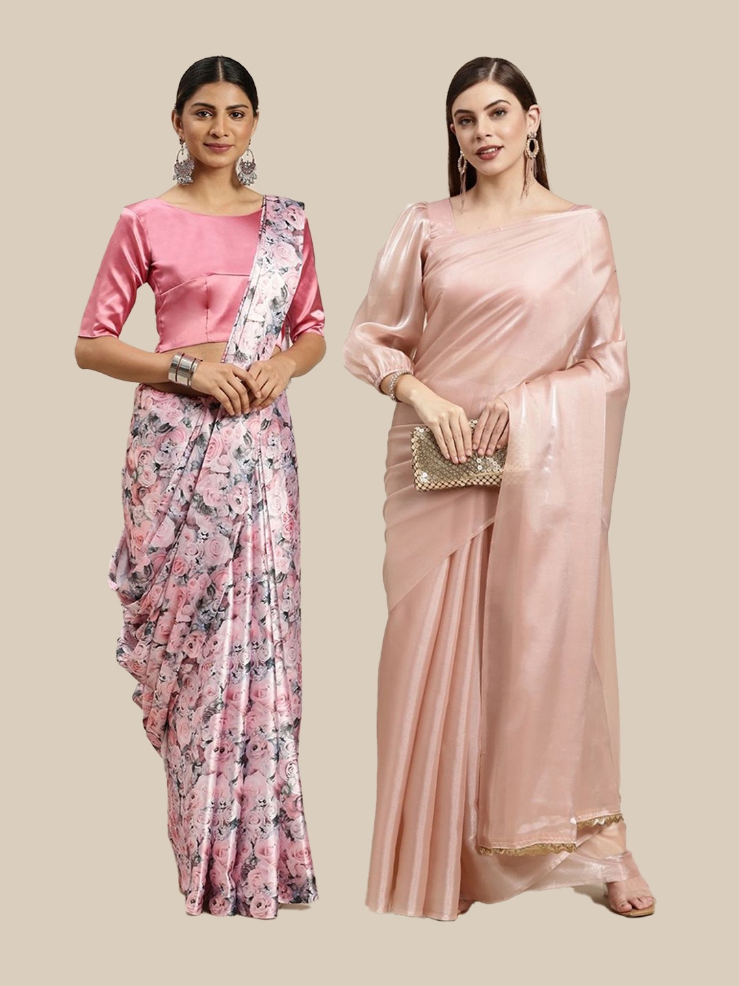 

AVANSHEE Pack of 2 Floral Saree, Pink