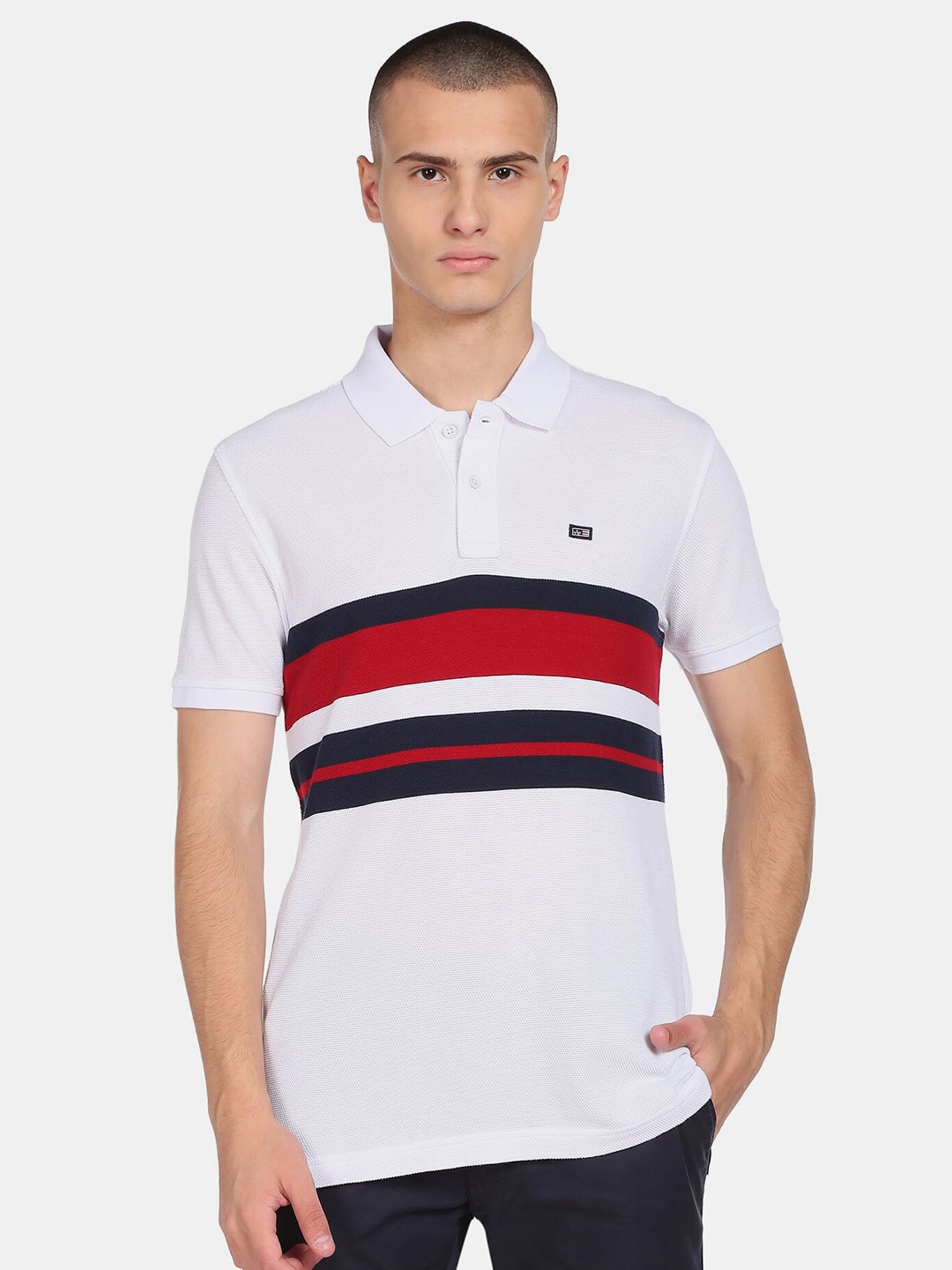 

Arrow Sport Men Striped Cotton Polo Collar T-shirt, White