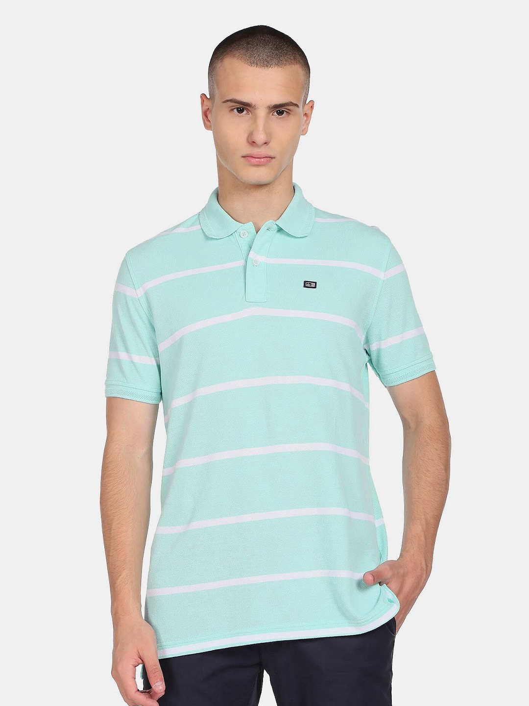 

Arrow Sport Men Striped Polo Collar T-shirt, Green