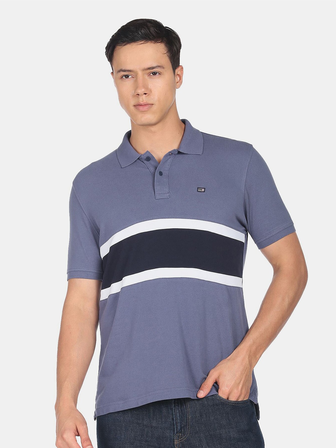 

Arrow Sport Men Cotton Striped Polo Collar T-shirt, Blue