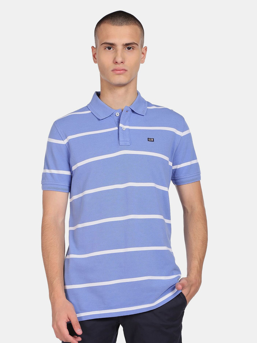 

Arrow Sport Men Cotton Striped Polo Collar T-shirt, Blue