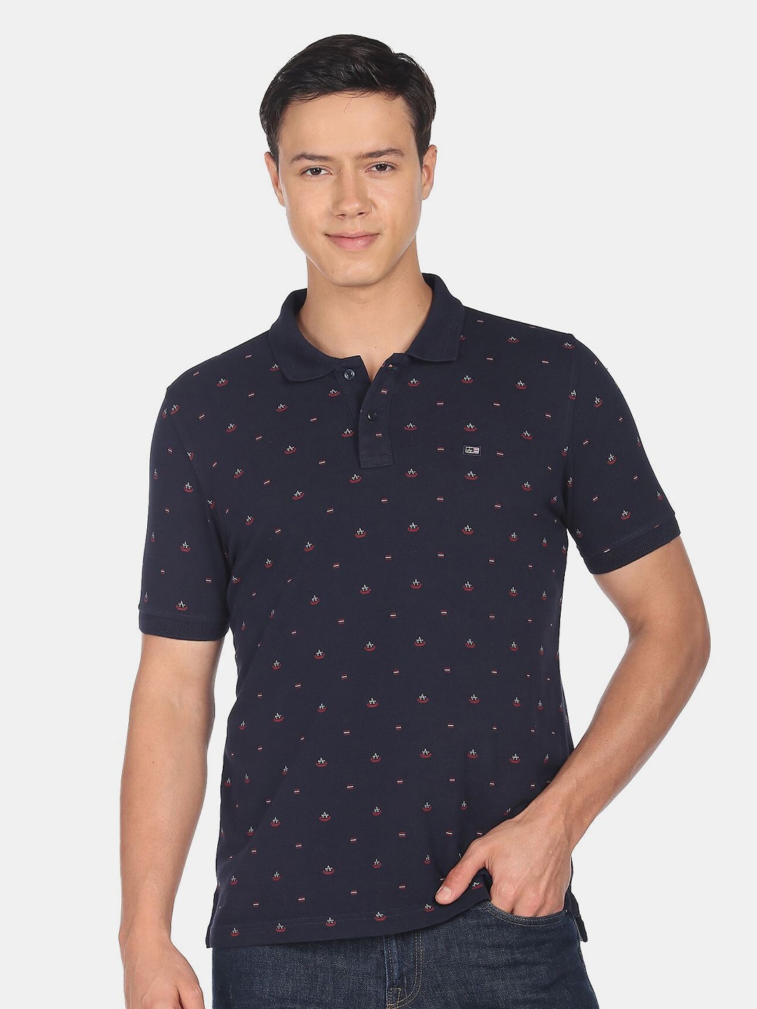 

Arrow Sport Men Printed Pure Cotton Polo Collar T-shirt, Blue