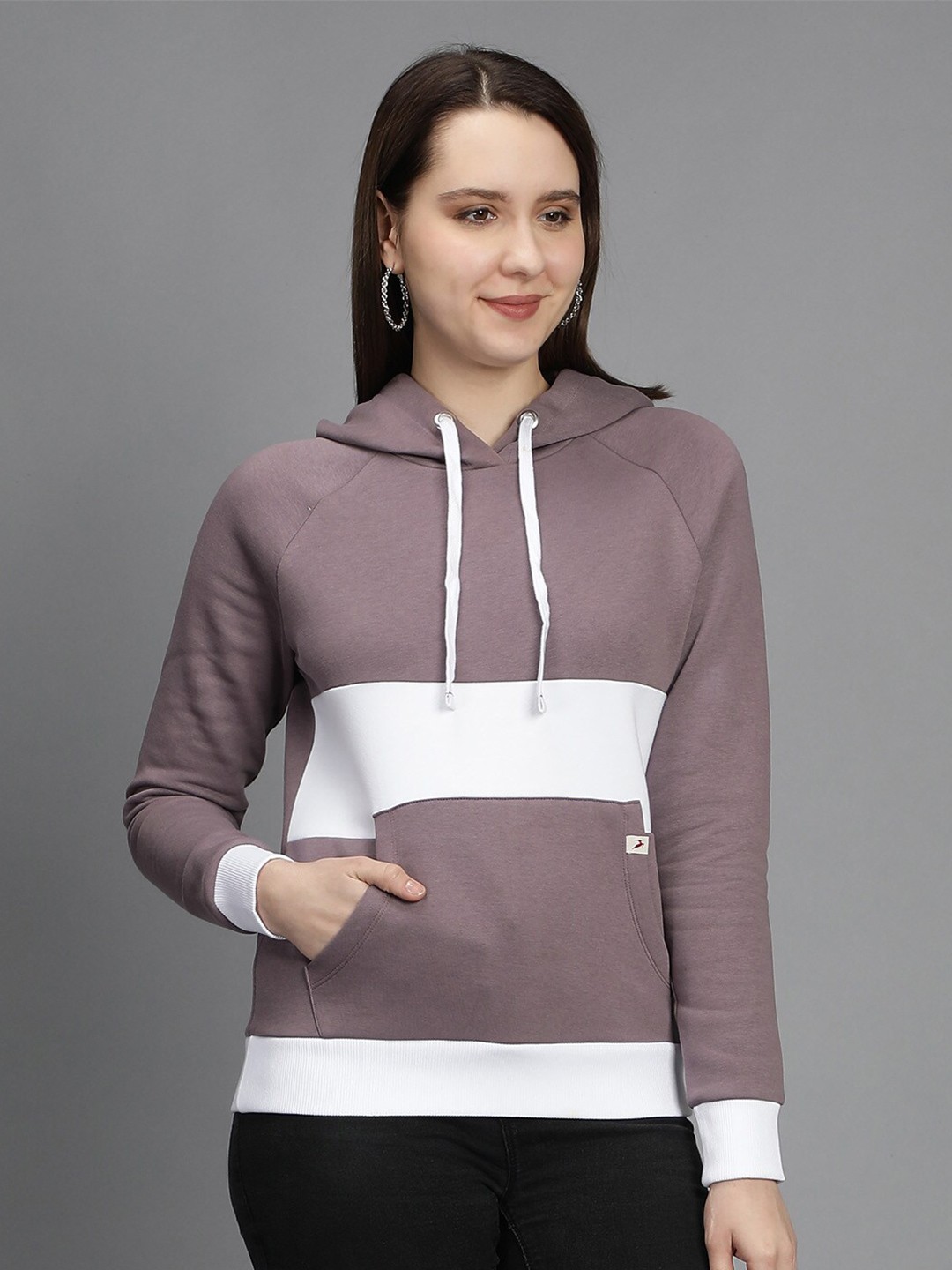 

Nimble Women Cotton Colourblocked Hooded Sweatshirt, Brown