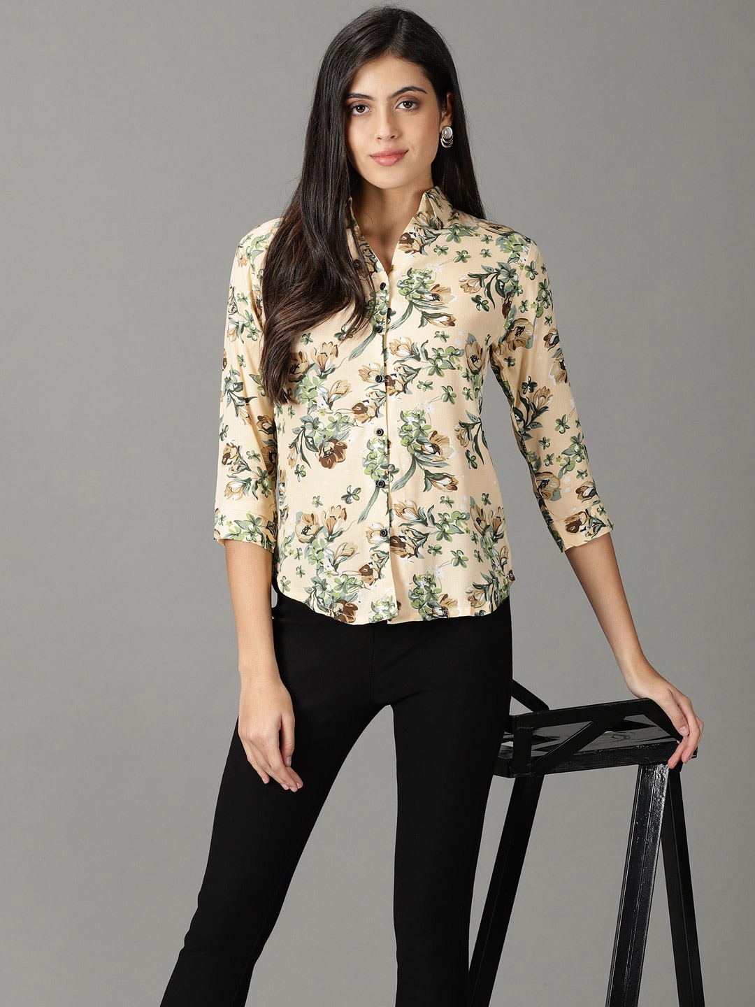 

SHOWOFF Women Floral Printed Casual Shirt, Cream