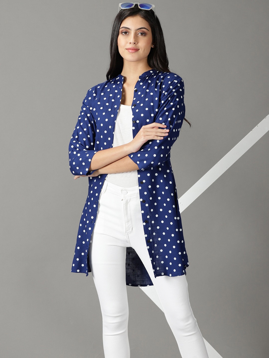 

SHOWOFF Women Blue Printed Casual Shirt