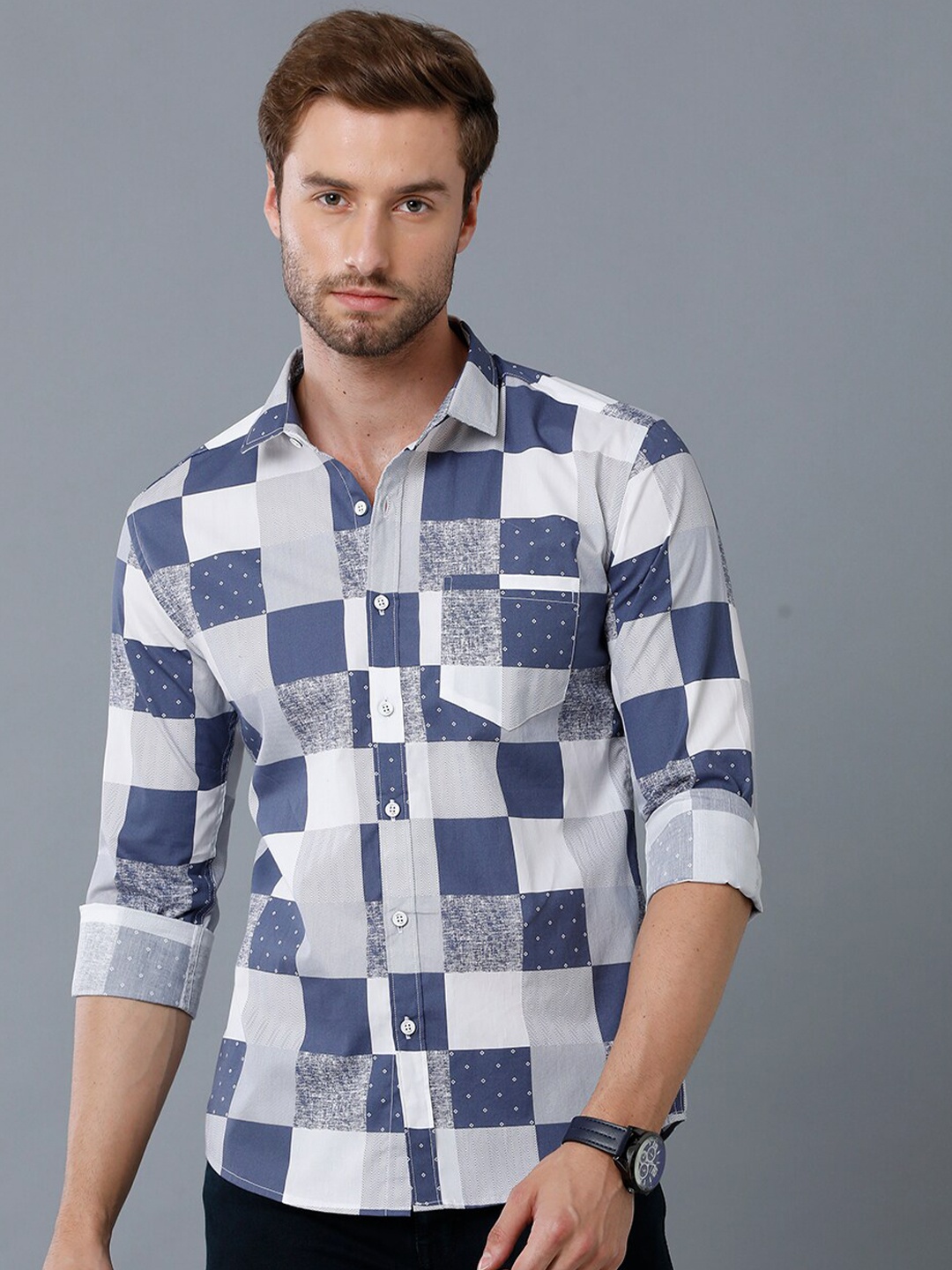 

YOVISH Men Premium Slim Fit Checked Casual Cotton Shirt, Blue