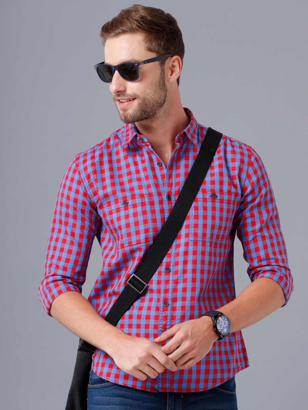 

YOVISH Men Premium Slim Fit Checked Casual Cotton Shirt, Pink