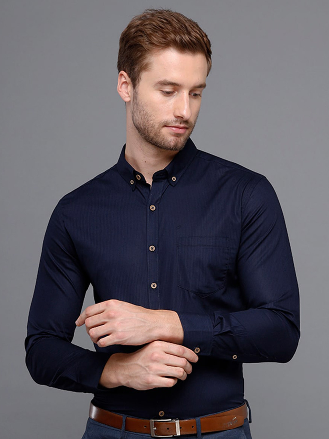 

YOVISH Men Smart Slim Fit Striped Formal Cotton Shirt, Blue