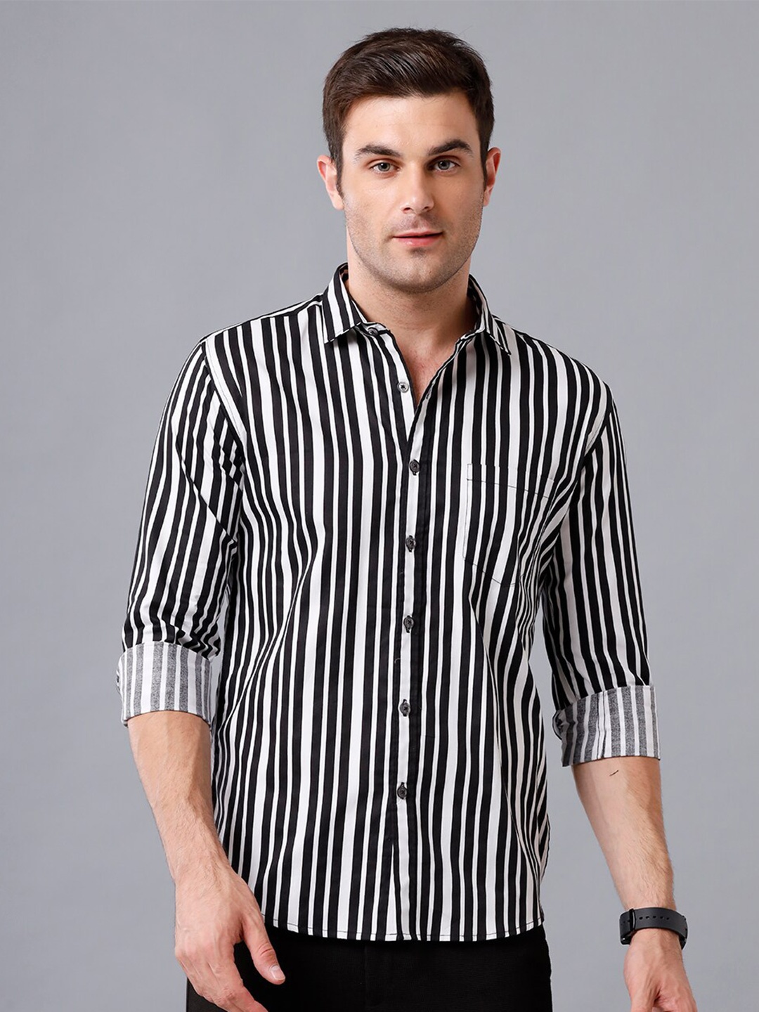 

YOVISH Men Striped Premium Slim Fit Casual Cotton Shirt, White