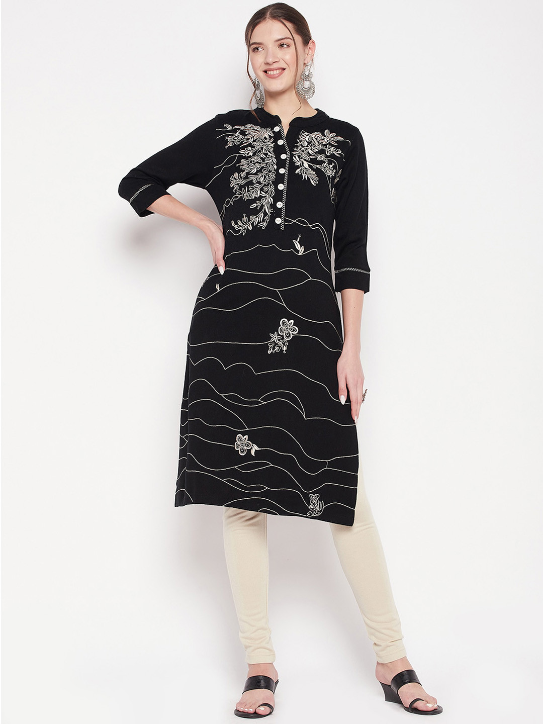 

Zigo Women Ethnic Motifs Embroidered Thread Work Kurta, Black