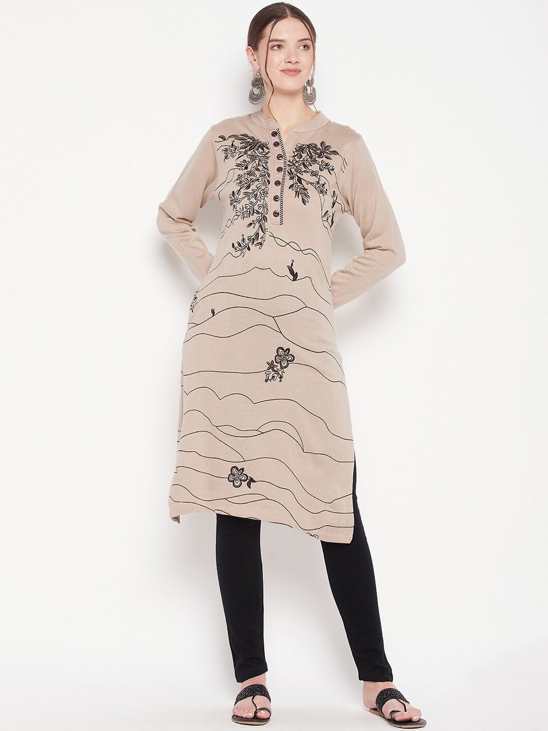 

Zigo Women Ethnic Motifs Embroidered Thread Work Kurta, Beige