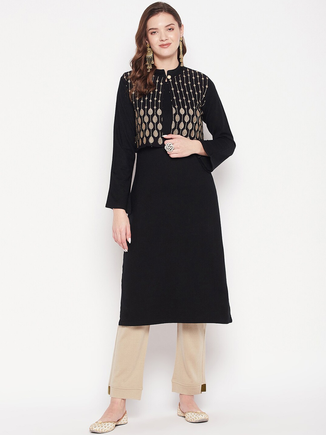 

Zigo Women Ethnic Motifs Embroidered Thread Work Kurta, Black