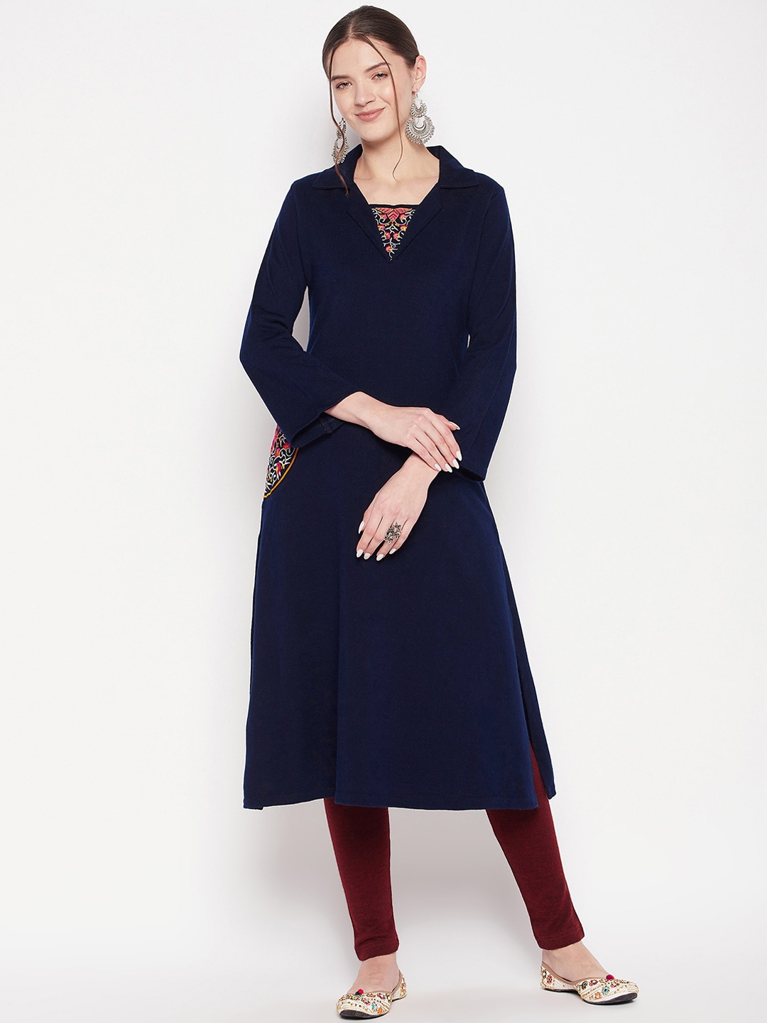 

Zigo Winter Wear Women Ethnic Motifs Embroidered Thread Work Kurta, Navy blue