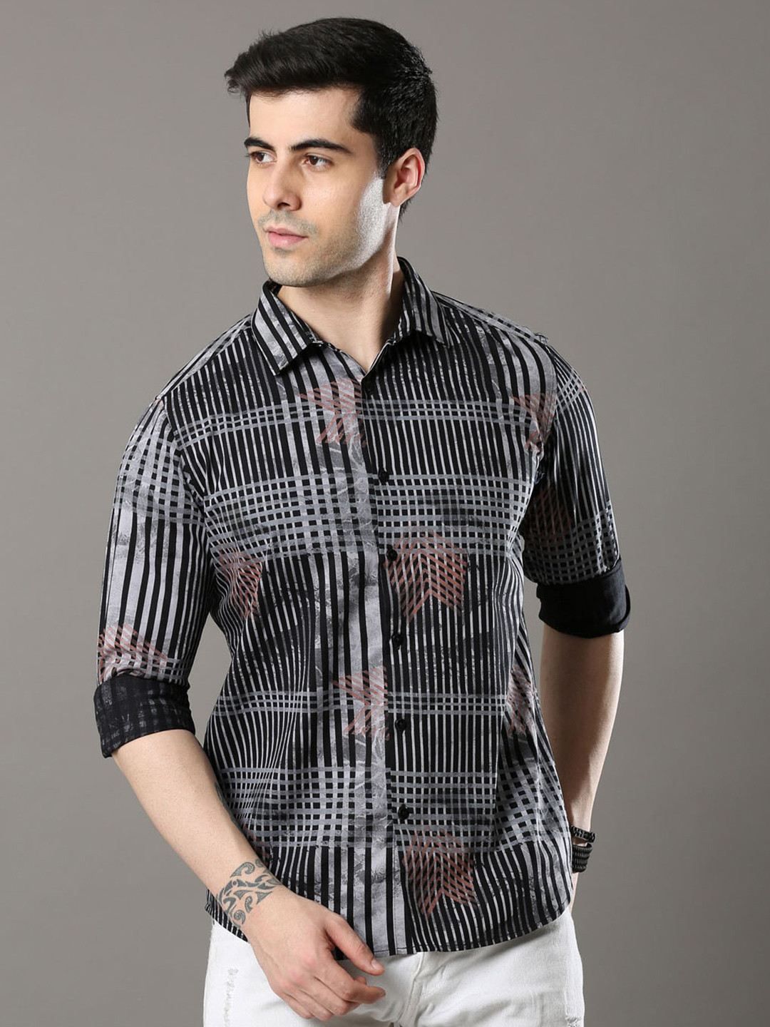 

Bushirt Men Printed Cotton Casual Shirt, Black